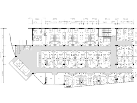  旅馆单人双人套房cad平面图 
