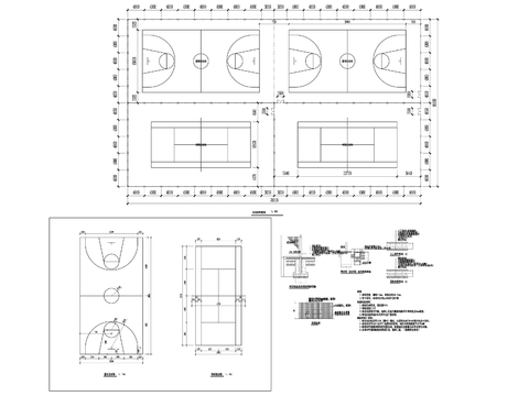  标准篮球场 网球场cad平面图 