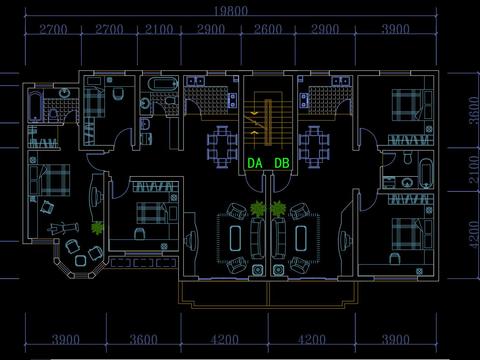  三房一厅 平层家装cad平面图 