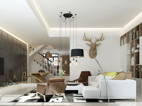  北欧家装客餐厅cad施工图 