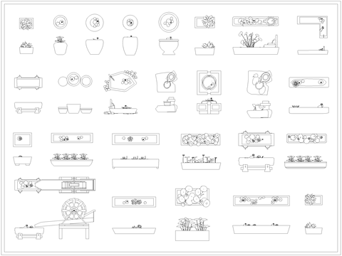  庭院石槽水池鱼池水缸cad图库 