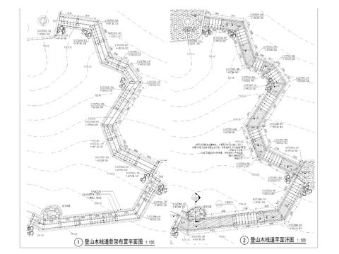  登山木栈道骨架布置cad大样图 