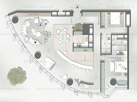  半弧公寓设计cad平面图 