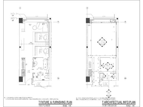  酒店客房样板间双人房cad施工图 