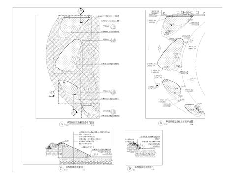  异型种植池放线平面图 剖面图 