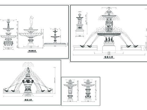  欧式喷泉及花盆造型cad大样图 
