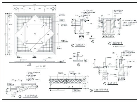  铜鼓石墩 花池壁cad详图 