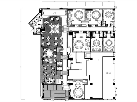 900㎡现代餐厅cad平面图 