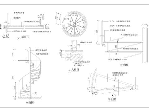  旋轉(zhuǎn)樓梯cad施工圖 