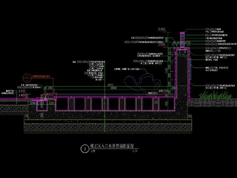  新中式水景景墙设计cad施工图 