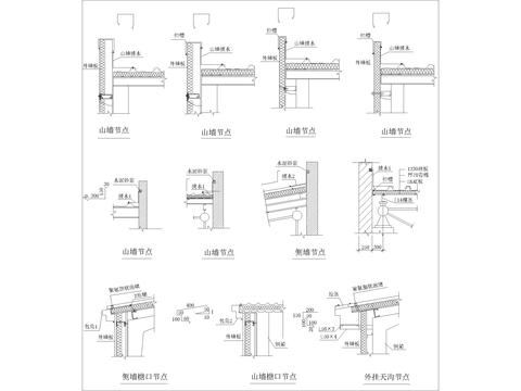  侧墙檐口节点 山墙节点 采光带节点大样 