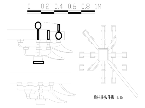  角柱柱头斗拱cad大样图 