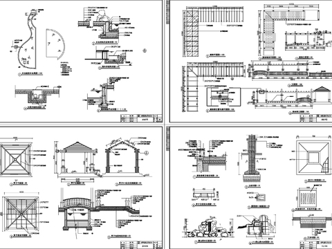  亭子廊架小桥cad大样图 