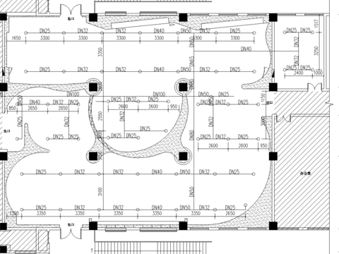  喷淋头位置CAD施工图 