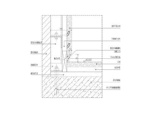  30mm砂钢踢脚cad节点图 