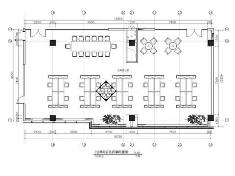  工装新中式公共办公区设计cad施工图 