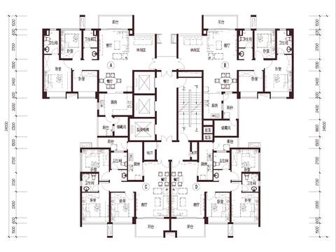  深圳中建国际 1梯4户 超高层 户型 