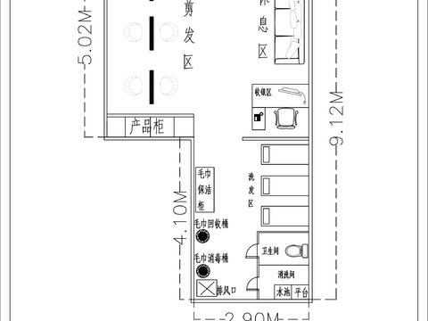  美發(fā)店cad施工圖 