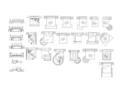  卧室床铺cad图库 