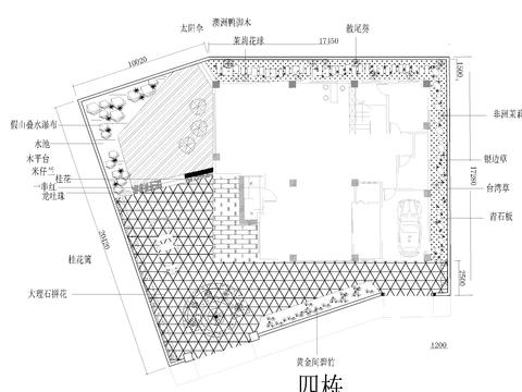  别墅庭院cad平面图 