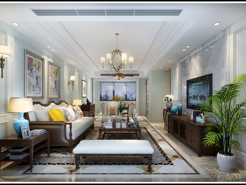  美式轻奢家装cad施工图 