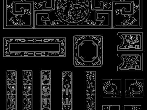  中式欧式雕花构件CAD图库 