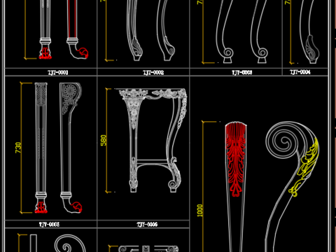  欧式家具桌台脚大样图库 