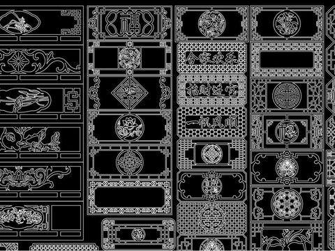  中式花格屏风cad图库 