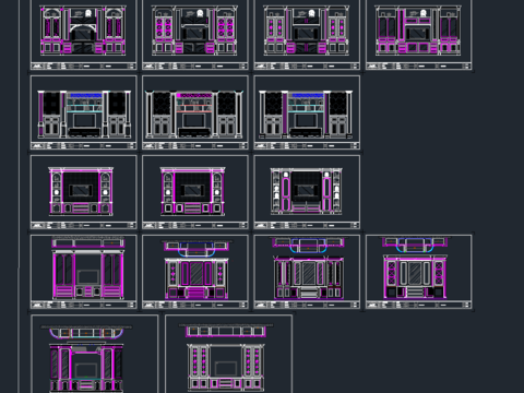  美式餐厅柜书柜cad图库 