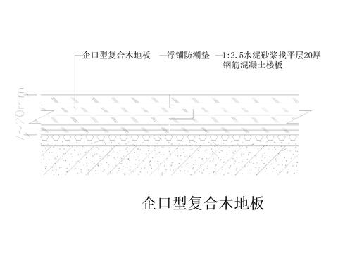  企口拼接型复合木地板安装工艺节点CAD施工图 