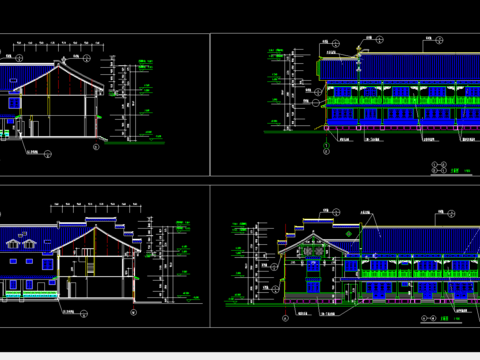  新中式居民住宅cad立面图 