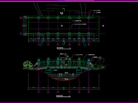  雕花栏杆景桥设计cad施工图 