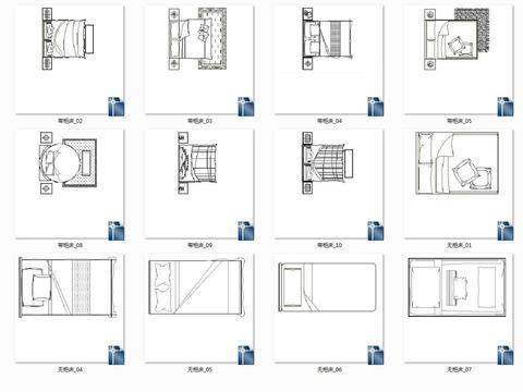  卧室床椅子cad图库 