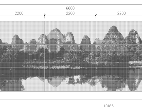  艺术山水画冲孔铝板cad大样图 