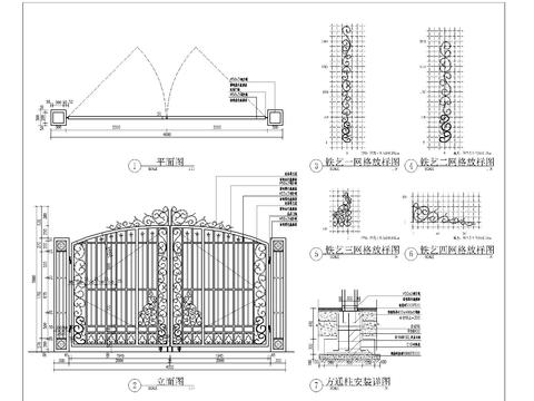  入口消防通道铁艺门cad立面图 
