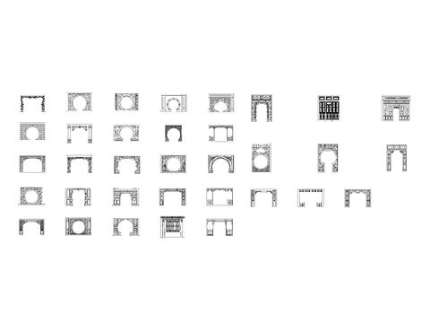  中式花格垭口立面图库 图块 图集CAD图库 