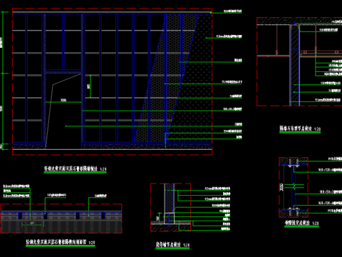  石膏板隔墙cad大样图 
