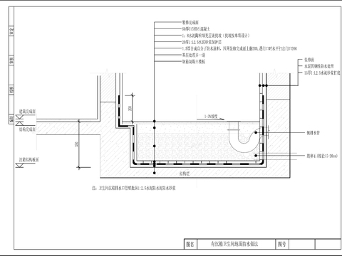  阳台地漏口沉箱式卫生间设计cad施工图 