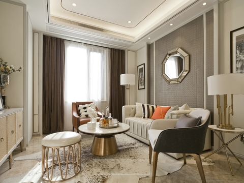  福州金辉半岛 现代客厅餐厅CAD施工图+实景照片 