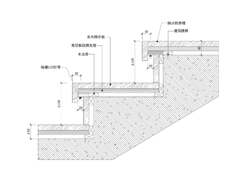  木地板（灯带）踏步节点图-混凝土楼梯 