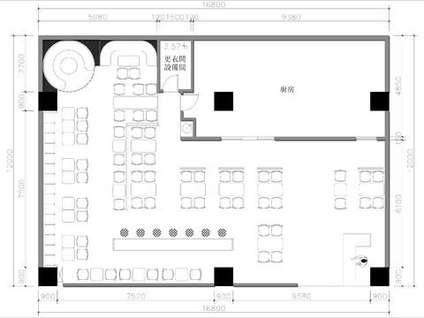  200㎡快餐店cad平面图 
