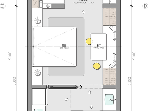  精品户型改造案例-一居室cad施工图 