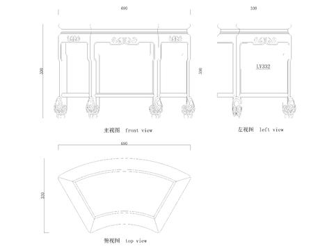  中式扇形凳cad图库 