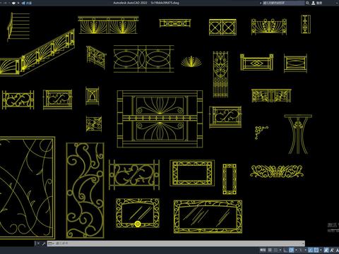  铁艺花格 栏杆 护栏cad图库 
