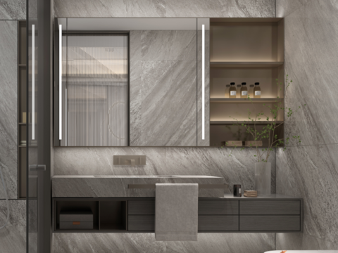  卫生间洗手台镜柜节点大样图 