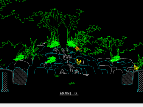  假山水源头cad图库 