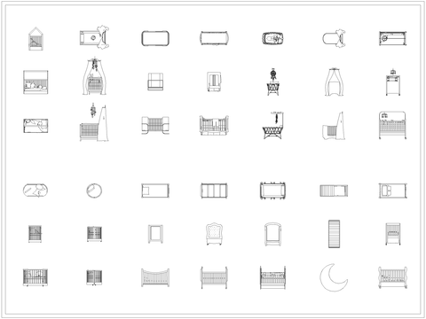  儿童床婴儿床摇篮床CAD图库 