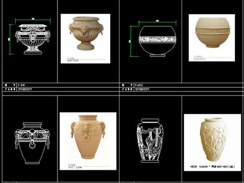  花盆喷泉cad图库 