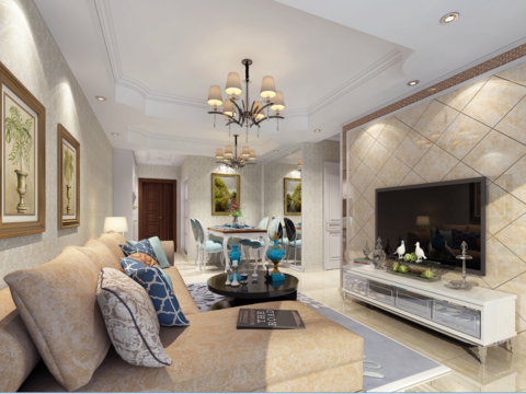  龙盛蓝郡简欧客餐厅卧室CAD施工图 