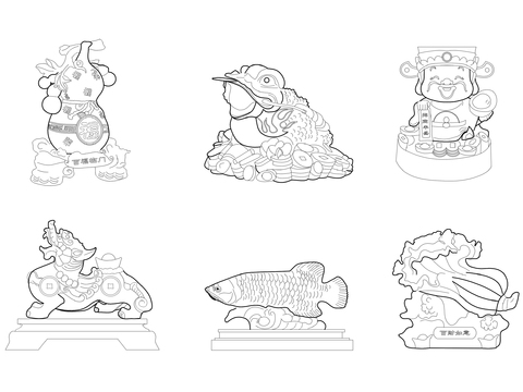  中式传统摆件招财工艺品摆件cad图库 